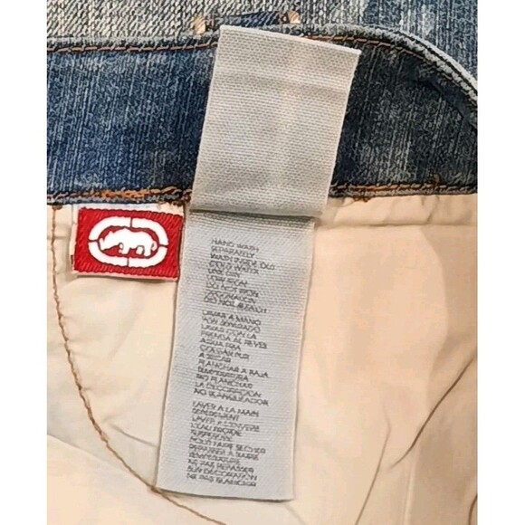 NEW Vtg Y2k Ecko Red Denim Jean Low Rise Mini Skirt Rivet Distress Frayed Hem 11 - Picture 7 of 8